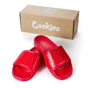 NEW COOKIES RED MONOGRAMMED EMBOSSED COOKIES SLIDES SZ MENS 9